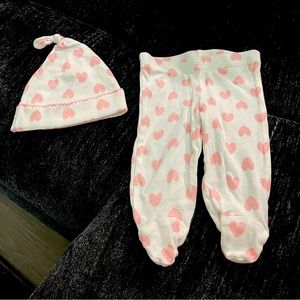Gerber organic heart pants with matching hat NEWBORN